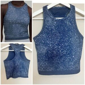 Lululemon Ebb to Street Cropped Tank distorted noise mineral blue